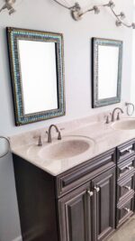 Mosaic Mirror | Gray Copper and Aqua | Large Wall Mirror | Bathroom Decor - Image 2
