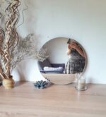 Large Round Wall Mirror: Wooden Base, Minimalist Decor - Image 5