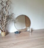 Large Round Wall Mirror: Wooden Base, Minimalist Decor - Image 3