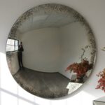 Handcrafted Antiqued Convex Wall Mirror with Brass Clips