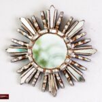 Small Silver Sunburst Mirror for wall decor, Peruvian Hand-carved Wood Round mirror 6" for room decor, living room, Vintage style Mirror