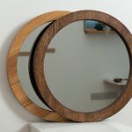 Handcrafted Round Oak Wall Mirror: Modern Solid Wood Frame