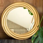 Golden Oak Frame Wall Mirror: Handmade Round Decor (23.5 inch)
