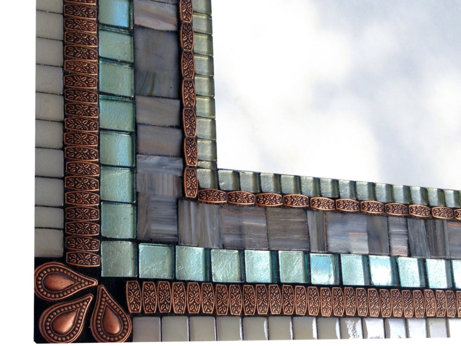 il_1588xN.5271791189_1myn.jpg Mosaic Mirror | Gray Copper and Aqua | Large Wall Mirror | Bathroom Decor - Image 1