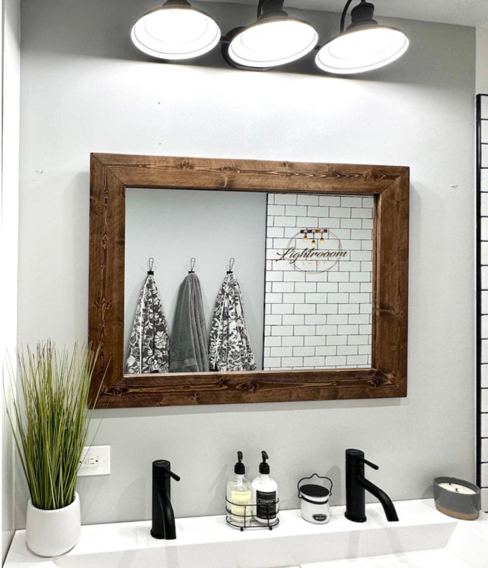 il_1588xN.5381511939_qq81.jpg Bathroom Mirror,Farmhouse Rustic Natural Wood Framed Mirror,USA Handmade Mirror,Bath Wall Mirror,Vanity Mirror,Hallway Entryway Decor,Modern - Image 1
