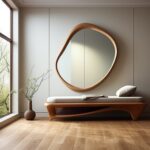 Asymmetrical Wooden Wall Mirror with Organic Frame, Handmade for Living Room Decoration