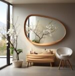 Asymmetrical Wooden Wall Mirror with Organic Frame, Handmade for Living Room Decoration - Image 3