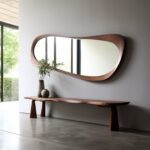 Real Walnut Frame Full Length Mirror: Home Decor, Asymmetrical, Irregular, Wood Mirror for Wall