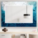 Ocean Wave Tempered Glass Wall Mirror: Coastal Blue Beach Decor