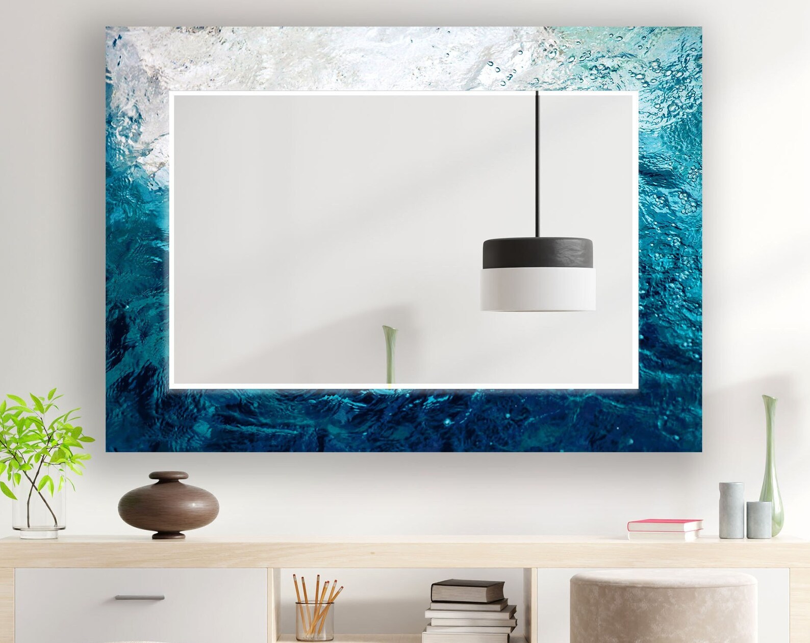 il_1588xN.5660151494_28wc.jpg Ocean Wave Tempered Glass Wall Mirror: Coastal Blue Beach Decor - Image 1