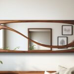 Wooden Wall Mirror Asymmetric Rectangular Mirror Organic Frame Living Room Decor Handmade