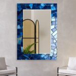 Blue Tempered Glass Wall Mirror: Asymmetrical Mosaic Decor