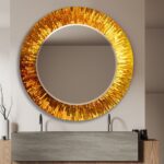 Golden Sunburst Tempered Glass Mirror: Modern Accent Wall Decor