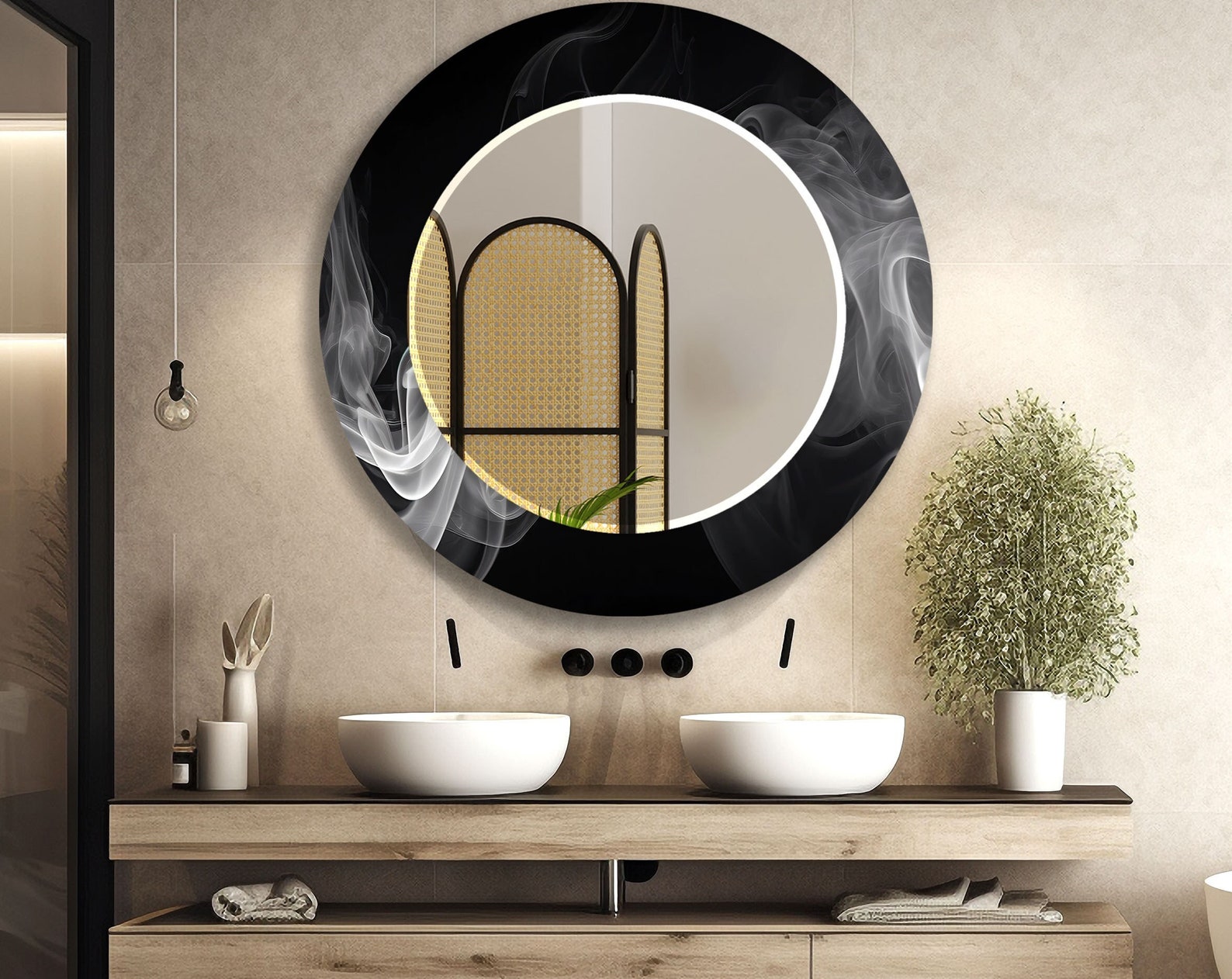il_1588xN.5728896122_alhh.jpg Asymmetrical Tempered Glass Wall Mirror: Modern Art Decor - Image 1