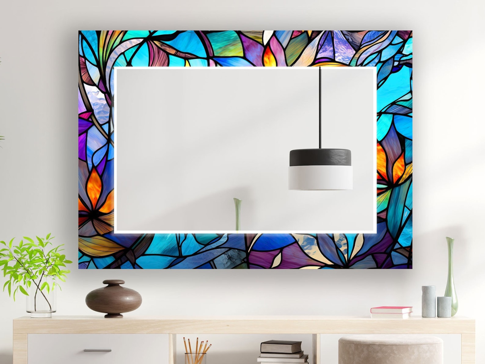 il_1588xN.5732265833_3lwg.jpg Stained Glass Effect Wall Mirror: Vibrant Bohemian Decor - Image 1
