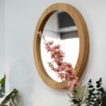 Solid Oak Round Wall Mirror: Modern Wood Frame, Bathroom & Living Room