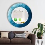 Blue Abstract Round Wall Mirror: Tempered Glass Decor