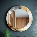Marble Theme Tempered Glass Round Wall Mirror: Modern Bathroom Vanity Decor
