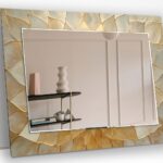 Asymmetrical Tempered Glass Wall Mirror: Golden Leaves Decor