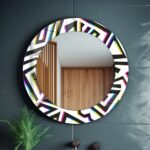 Colorful Abstract Tempered Glass Round Wall Mirror: Modern Bathroom Vanity Decor