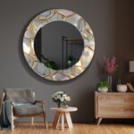 Pearl & Gold Mosaic Round Wall Mirror: Elegant Home Decor
