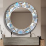 Pearl & Gold Mosaic Round Wall Mirror: Luxury Tempered Glass