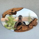Handmade Olive Wood Oval Mirror – Rustic Wall Mirror with Wooden Frame, Farmhouse & Modern Decor, Small-Large
