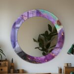 Round Tempered Glass Wall Mirror: Purple Marble Theme Decor