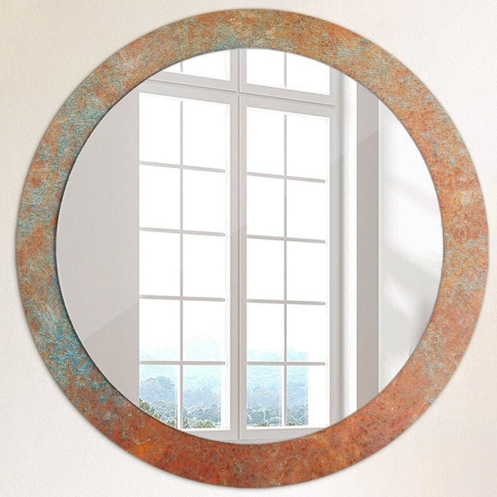 il_1588xN.6214923934_o5le.jpg Rusty Metal, Copper, Mirror Print Frame, Unique Wall Mirror, Gift For Women, Tempered Glass 4mm, Handmade - Image 1
