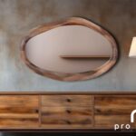 Handmade Walnut Wood Framed Mirror, Asymmetric Organic Wall Decor