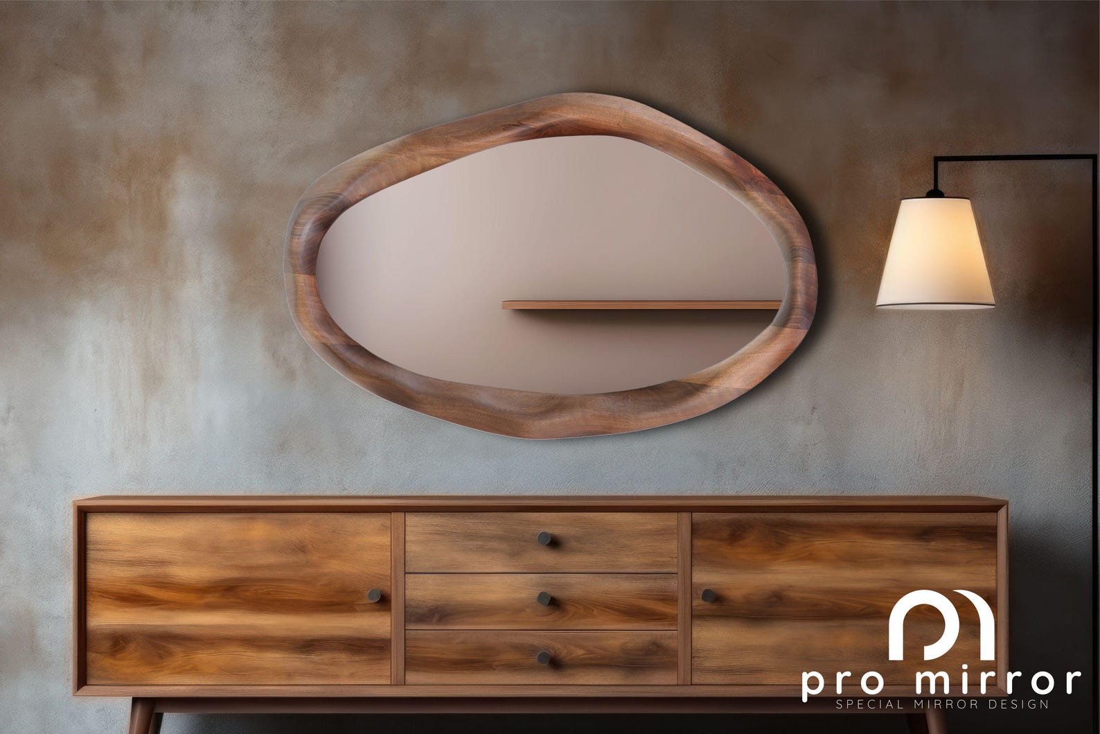 il_1588xN.6220265562_gpah.jpg Handmade Walnut Wood Framed Mirror, Asymmetric Organic Wall Decor - Image 1