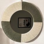 Cream Olive Green Boho Wall Mirror, Vanity Wall Mirror, Hand Crafted Wall Hanging Mirror, Living Room Wall Mirror, Anniversary Gift For Her
