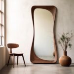 Handmade Real Walnut Wood Framed Asymmetrical irregular Modern Home Office Decor Full length Mirror