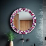Colorful Abstract Tempered Glass Round Wall Mirror: Modern Bathroom Decor for Over Sink