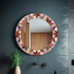 Colorful Floral Abstract Tempered Glass Round Wall Mirror: Modern Bathroom Vanity Decor