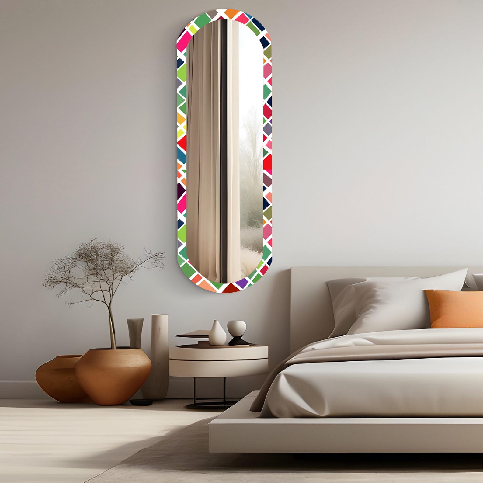 il_1588xN.6667489964_98f1.jpg Mosaic Pattern Oval Wall Mirror: Colorful Wood Frame - Image 1