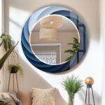 Handmade Tempered Glass Round Mirror: Blue Wall Decor