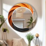 Orange Tempered Glass Round Wall Mirror: Modern Handmade Decor