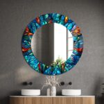 Floral Abstract Round Wall Mirror: Tempered Glass Decor