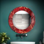 Red Marble Round Wall Mirror: Tempered Glass, Entryway Decor