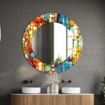 Abstract Tempered Glass Round Wall Mirror: Colorful Home Decor