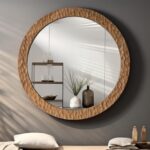 Modern Wall Mirror - Unique Wall Mirror - Round Wall Mirror - Solid Oak Wood Frame Mirror - Living Room Mirror - Large Wall Mirror