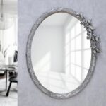 Bird Oval Silver Wall Mirror / Handmade Resin Frame / 21x26 inches - Image 3