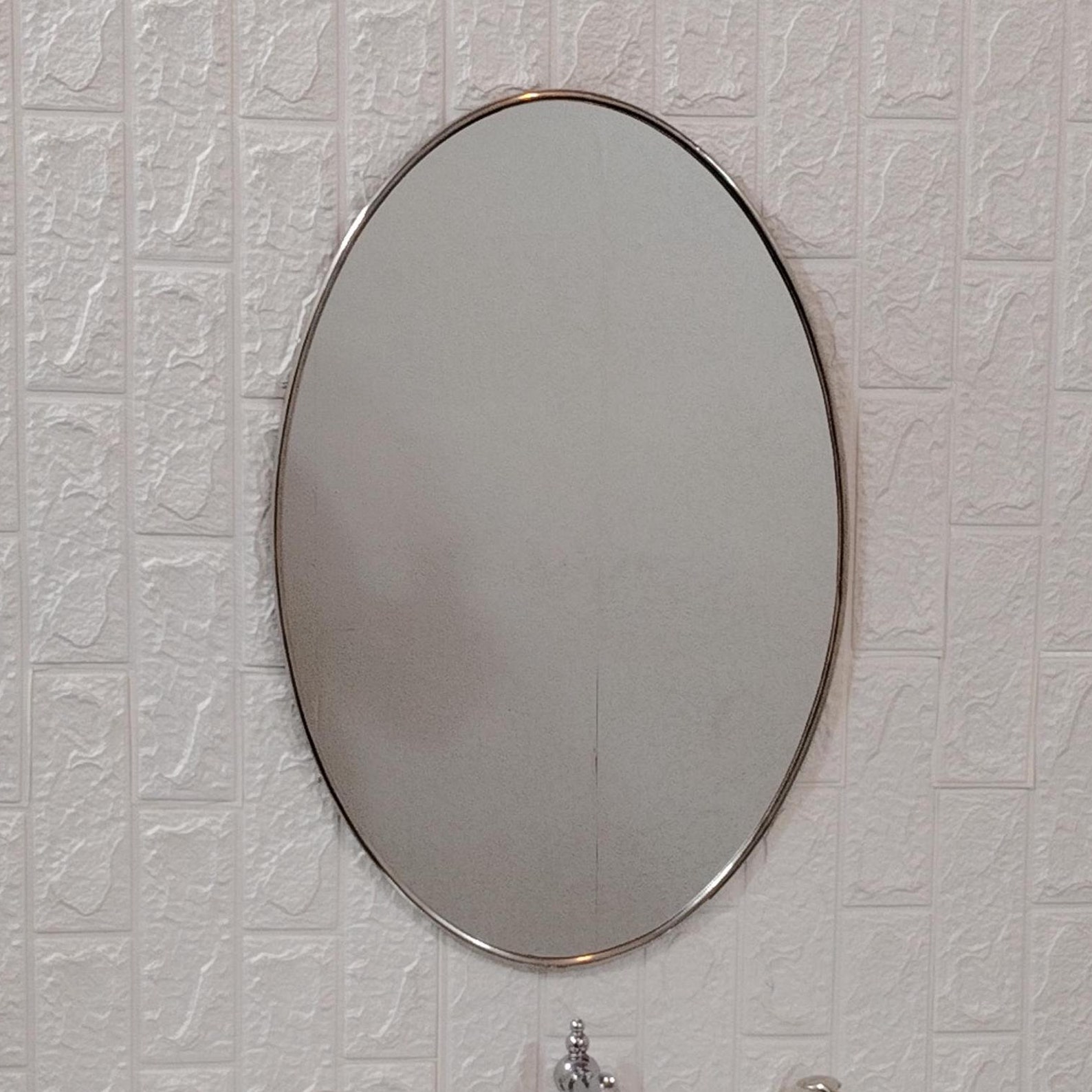 il_1588xN.6971243500_mjum.jpg Handmade Oval Brass Wall Mirror: Antique Silver Finish - Image 1
