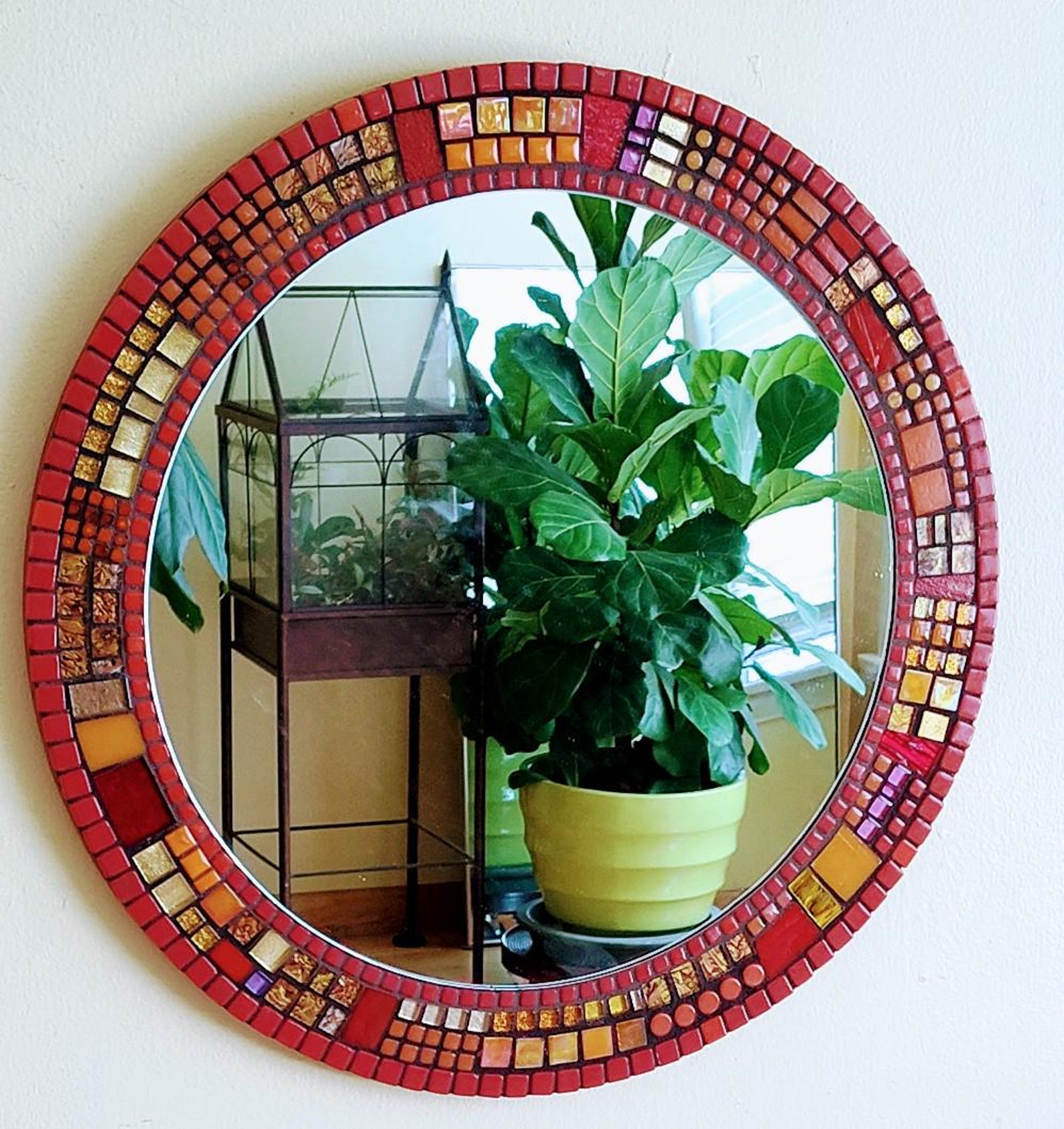il_1588xN.6998272426_3v0v.jpg Red and gold mosaic wall mirror - Image 1