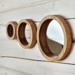 Round Wood Wall Mirrors Set of 3, Framed Oak Mirror for Hallway or Entryway, Farmhouse Wall Art, Circle Mirror for Bathroom, Home Decor