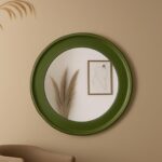 Scalloped Round Wall Mirror – Chic Olive Green Frame for Stylish Mid-Century & Modern Interiors