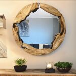 Solid Olive Wood Circle Wall Mirror, Handmade Rustic Round Mirror, Live Edge Wood Wall Mirror, Organic Egde Natural Mirror for Entryway - Image 3