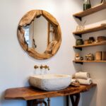 Solid Olive Wood Circle Wall Mirror, Handmade Rustic Round Mirror, Live Edge Wood Wall Mirror, Organic Egde Natural Mirror for Entryway - Image 4