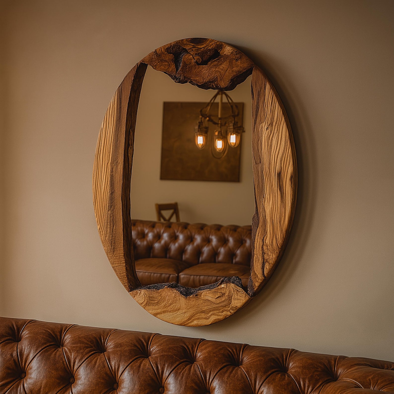 il_1588xN.7028592407_apdq.jpg Handmade Oval Decorative Mirror, Live Edge Modern Wall Mirror, Natural Wood Living Room Mirror, Bathroom and Toilet Mirror, Christmas Gift - Image 1